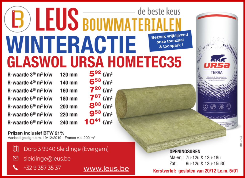 Inactief koppeling schijf URSA glaswol isolatieactie - Leus Bouwmaterialen