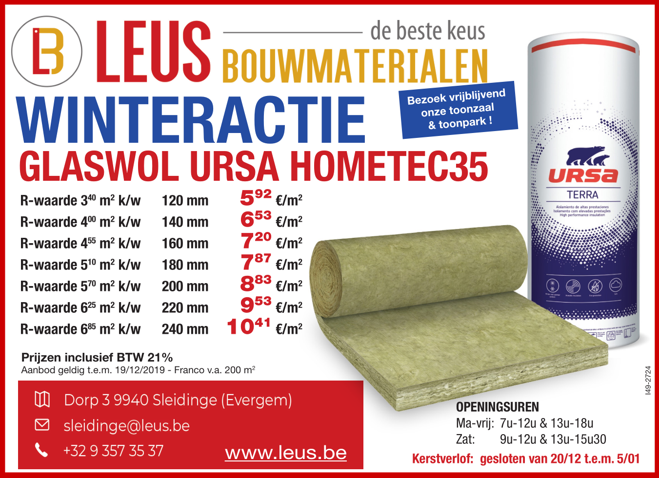 URSA glaswol isolatieactie Leus